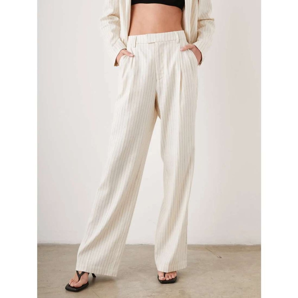 Rails Marnie Trouser Ivory Pinstripe Linen Wide Leg Pants High Rise Size 10